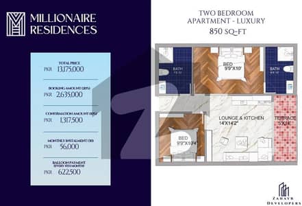 850 Sq-Ft 2 Bed Apartment - Monthly Instalment Just Rs 56,000