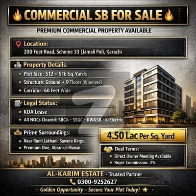 1032 Square Yard Commercial SB ( 9 Floor Approval) Available For Sale