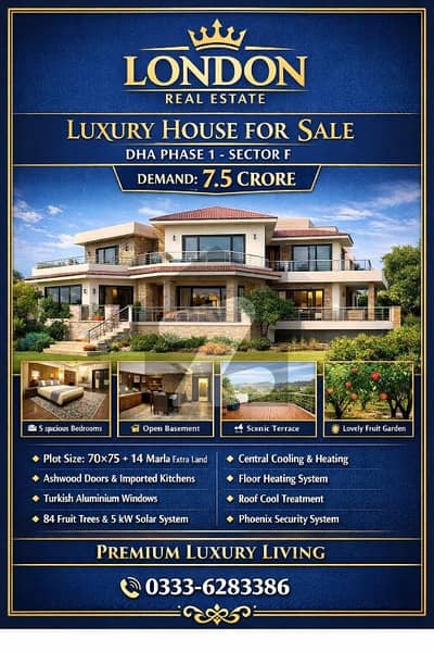 ڈی ایچ اے ڈیفینس فیز 1 ڈی ایچ اے ڈیفینس,اسلام آباد میں 5 کمروں کا 1 کنال پینٹ ہاؤس 7.5 کروڑ میں برائے فروخت۔