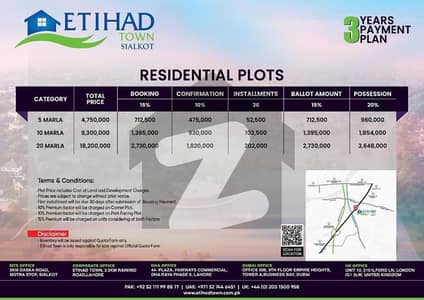 اتحاد ٹاؤن ڈسکہ روڈ,سیالکوٹ میں 5 مرلہ رہائشی پلاٹ 47.5 لاکھ میں برائے فروخت۔