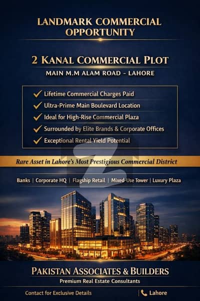 2 Kanal Elite Commercial Plot Main M. M Alam Road, Lahore