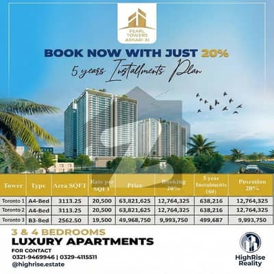 5 Year Easy Installment Plan | Ultra-Luxury 3 & 4 Bed Apartments | Pearl Tower, Askari 11 |