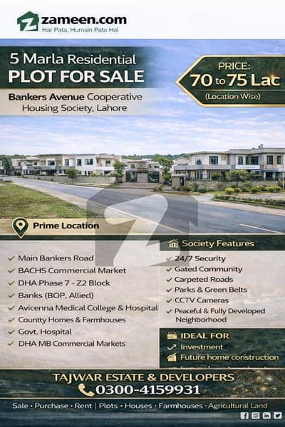 بینکرس ایوینیو کوآپریٹو ہاؤسنگ سوسائٹی لاہور میں 5 مرلہ رہائشی پلاٹ 70.0 لاکھ میں برائے فروخت۔