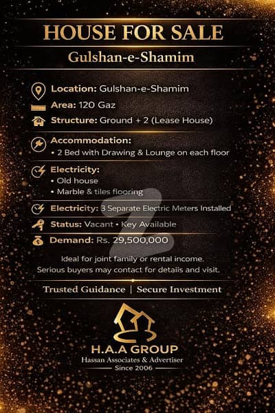 Leased 120 gaz Ground+2 House Available For Sale