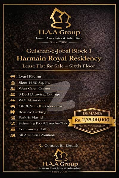 رائل رسدنکے گلشنِ اقبال ٹاؤن,کراچی میں 3 کمروں کا 6 مرلہ فلیٹ 2.35 کروڑ میں برائے فروخت۔