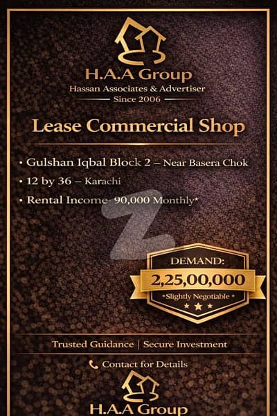 گلشنِ اقبال - بلاک 2 گلشنِ اقبال,گلشنِ اقبال ٹاؤن,کراچی میں 2 مرلہ دکان 2.25 کروڑ میں برائے فروخت۔