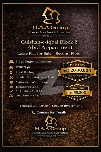 گلشنِ اقبال - بلاک 2 گلشنِ اقبال,گلشنِ اقبال ٹاؤن,کراچی میں 3 کمروں کا 5 مرلہ فلیٹ 1.3 کروڑ میں برائے فروخت۔