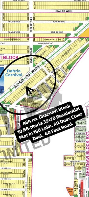 464 no. Ghaznavi Block 10.88-Marla (35 by 70) Residential Plot in 160 Lakh. All Dues Clear Deal, 100 Feet Road. Best Location For Constructing Your Dream House in Bahria Town Lahore