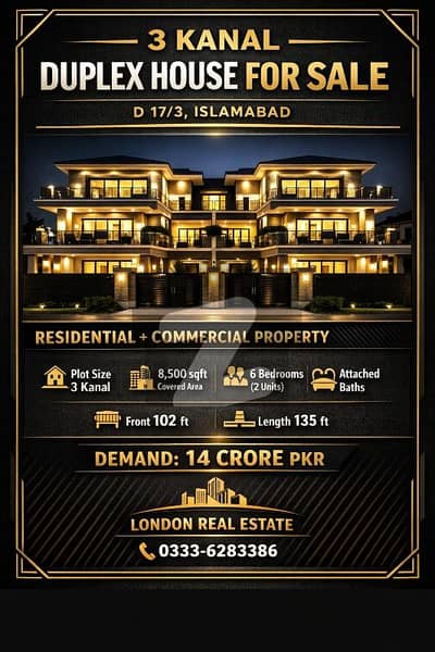 3 Kanal Duplex House for Sale D 17/3