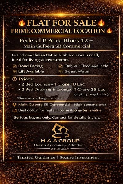 فیڈرل بی ایریا ۔ بلاک 12 فیڈرل بی ایریا,کراچی میں 2 کمروں کا 3 مرلہ فلیٹ 1.1 کروڑ میں برائے فروخت۔