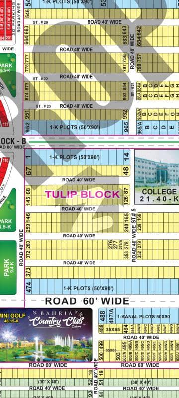 1 kanal On Ground Possession Utilities + MB Paid Builder Location Plot For Sale In Tulip Block Bahria Town Lahore