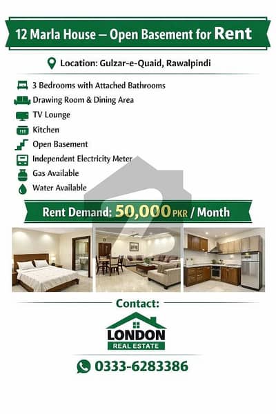 گلزارِ قائد ہاؤسنگ سوسائٹی راولپنڈی میں 3 کمروں کا 12 مرلہ زیریں پورشن 50.0 ہزار میں کرایہ پر دستیاب ہے۔