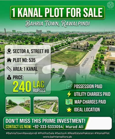 HOT DEAL ALERT! Kanal Plot available in Bahria Town Rawalpindi Sector A.