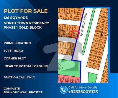 Premium Corner Plot for Sale 126 Sq. Yards | 50 ft Road | Gold Block | North Town Residency Phase 1