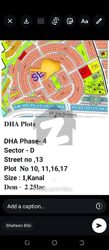 1 Kanal Plot For Sale Dha Phase 4 D Block Street No 13 Plot No 10 , 11 , 16,17