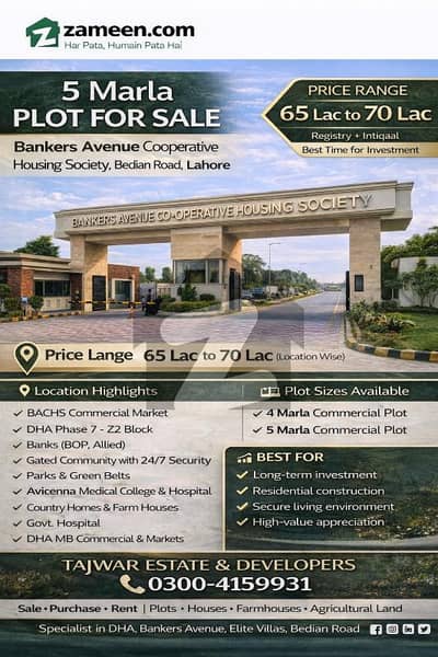 5 Marla Residential Plot For Sale Bankers Avenue Cooperative Housing Society, Bedian Road Lahore
