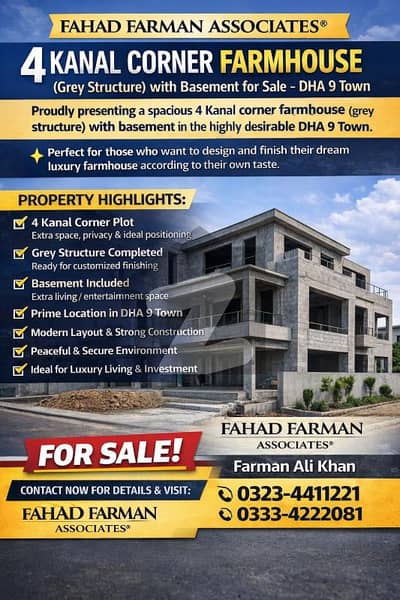 ڈی ایچ اے 9 ٹاؤن ڈیفنس (ڈی ایچ اے),لاہور میں 4 کمروں کا 4 کنال فارم ہاؤس 9.25 کروڑ میں برائے فروخت۔