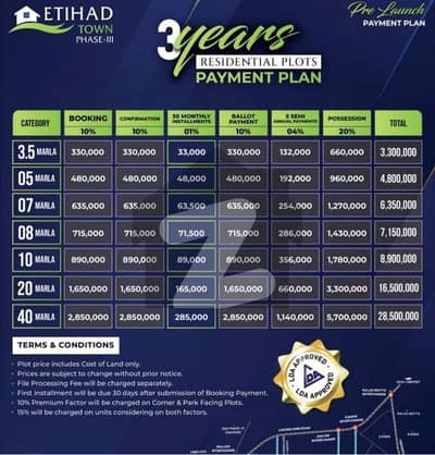 2 Kanal Plot for Sale in Etihad Town Phase 3 Lahore with 3 Years Payment Plan
