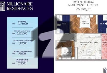 850 Sq-Ft 2 Bed Apartment - Monthly Instalment Just Rs 56,000