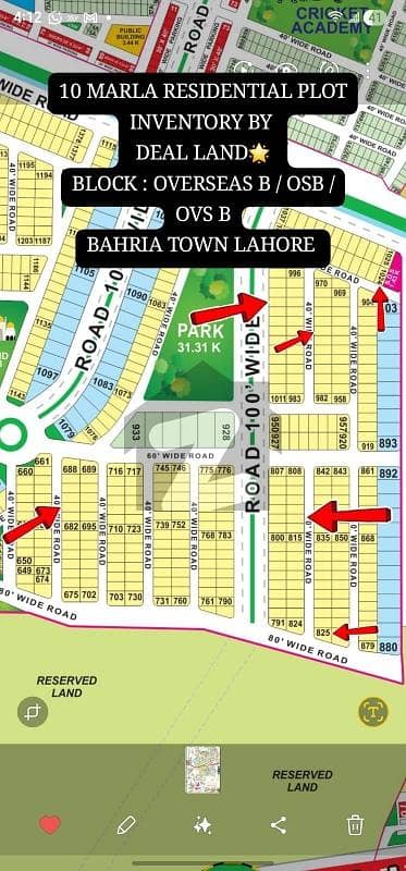 10 MARLA RESIDENTIAL PLOT FOR SALE IN OVERSEAS B BLOCK BAHRIA TOWN LAHORE