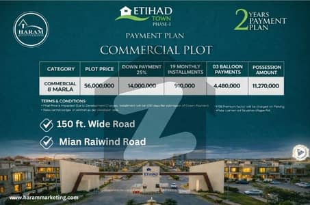 اتحاد ٹاؤن فیز ١ اتحاد ٹاؤن,رائیونڈ روڈ,لاہور میں 8 مرلہ کمرشل پلاٹ 5.6 کروڑ میں برائے فروخت۔