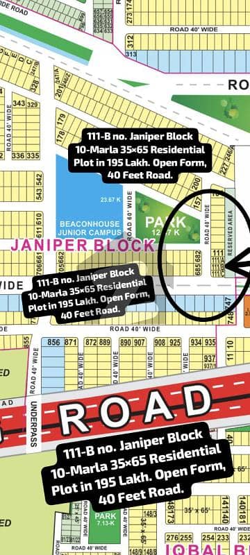 111-B no. Janiper Block 10-Marla (35 by 65) Residential Plot in 195 Lakh. Open Form, 40 Feet Road. Near Grand Jamia Masjid. Best Location For Constructing Your Dream House in Bahria Town Lahore.