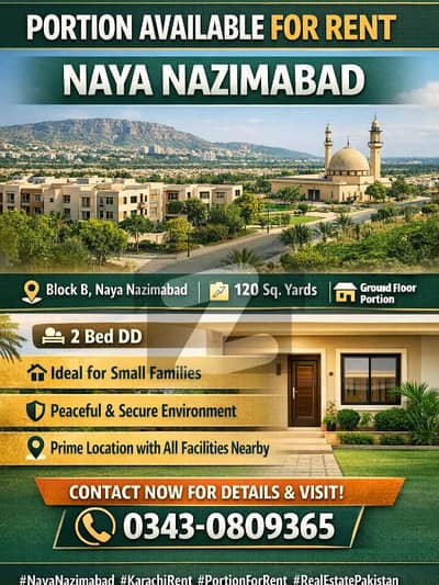Naya Nazimabad 120SQ Yd Ground Floor Portion Available For Rent