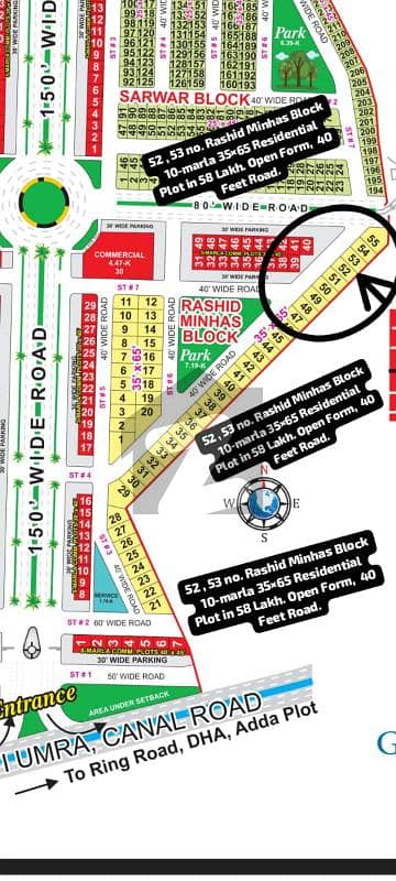 52 , 53 No. Rashid Block 10-Marla (35 By 65) Residential Plot In 58 Lakh. Open Form. Best Location For Constructing Your Dream House In Bahria Town Lahore Jatti Umrah Road