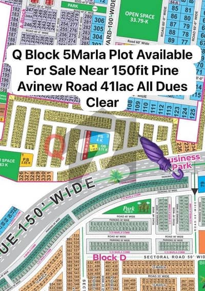 Q Block 5Marla Plot Available For Sale On Reasonable Price Near 150fit Pine Avinew Road Near Etihad Town Phase3 Best investment opportunities