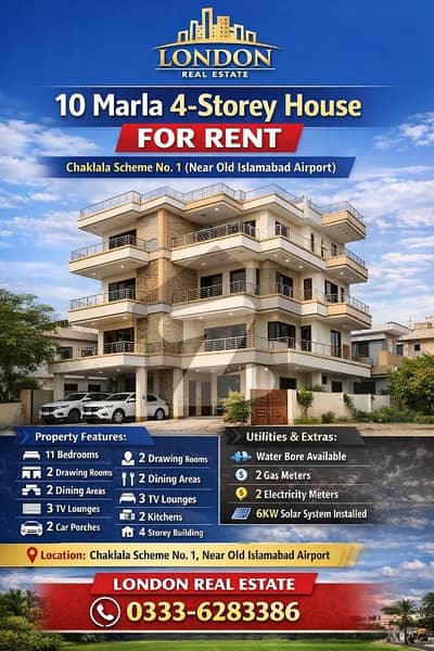 چکلالہ ریلوے سکیم 1 ایئر پورٹ روڈ,راولپنڈی میں 10 کمروں کا 10 مرلہ مکان 2.0 لاکھ میں کرایہ پر دستیاب ہے۔