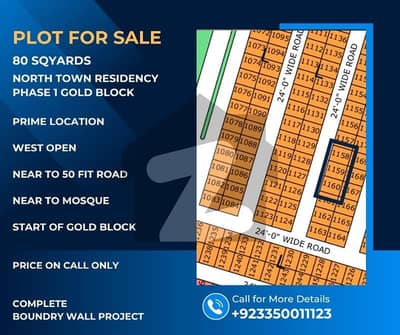 80 Sq Yards West Open Plot for Sale | Prime Location | Gold Block North Town Residency