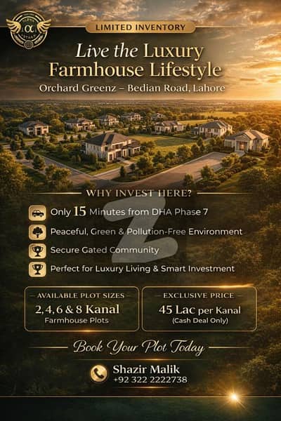 Orchard Greenz Luxury Farmhouse Society Prime Location on Main Bedian Road, Lahore