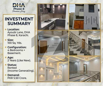 ڈی ایچ اے فیز 8 ڈی ایچ اے ڈیفینس,کراچی میں 3 کمروں کا 4 مرلہ مکان 5.5 کروڑ میں برائے فروخت۔