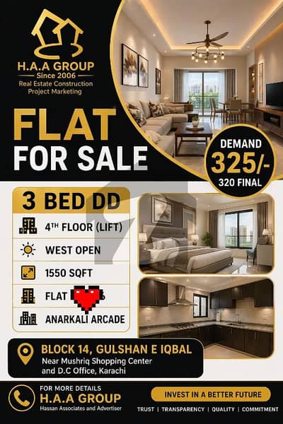 Anarkali Arcade Block 14 Flat 3 Bed Drawing Lounge