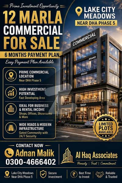 12 Marla commercial for sale Main 150f Road in Lake City Meadows Ex State life