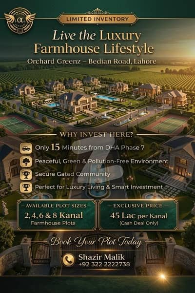 Orchard Greenz Luxury Farmhouse Society Land For Sale Prime Location On Main Bedian Road, Lahore