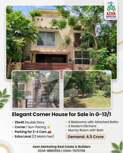 Proper Corner Double Storey House For Sale In G-13/1 Prime Sun Size 25x40 For Sale