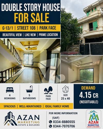جی ۔ 13 اسلام آباد میں 4 کمروں کا 4 مرلہ مکان 4.15 کروڑ میں برائے فروخت۔