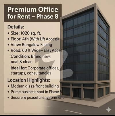 Brand New 1,020 Sq. Ft. Office For Rent Al Murtaza &Amp; Zulfiqar Commercial, DHA Phase 8