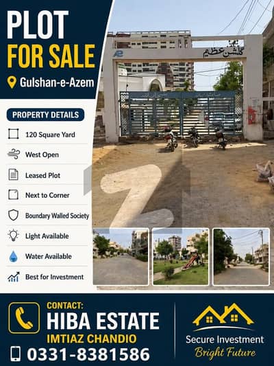 PLOT FOR SALE GULSHAN E AZEM SALE AND PURCHASE CONTACT HIBA ESTATE 0,3,3,1,8,3,8,1,5,8,6