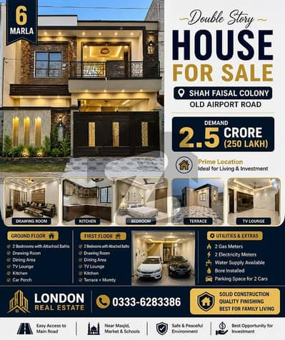 Double Story House for Sale Shah Faisal Colony (Old Airport Road)
