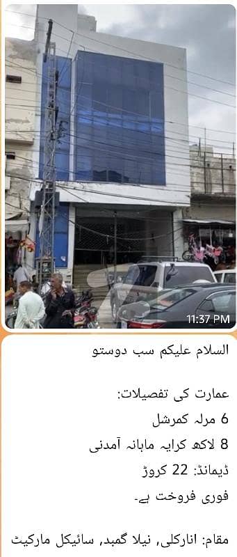 نِیلا گنبد لاہور میں 6 مرلہ Studio عمارت 22.0 کروڑ میں برائے فروخت۔