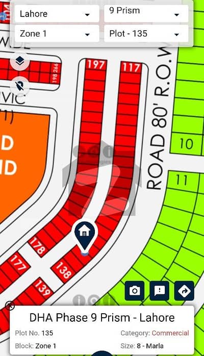ZONE1 Commercial 8 Marla 80feet Road