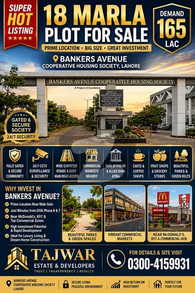 18 Marla Residential Plot For Sale | Prime Location | Bankers Avenue Cooperative Housing Society Lahore