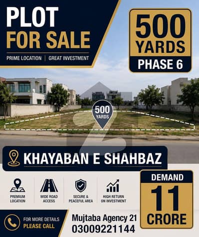 500 Yards Plot For sale On Main Shahbaz DHA phase 6