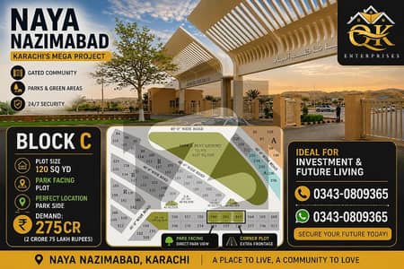 Naya Nazimabad 120SQ Yd Park face Plot for Sale