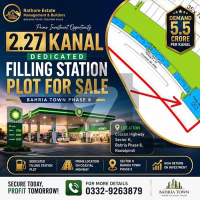 Petrol pump plot for sale!! 2.27 Kanal Dedicated Filling Station Plot for Sale Bahria Town Phase 8 Rawalpindi