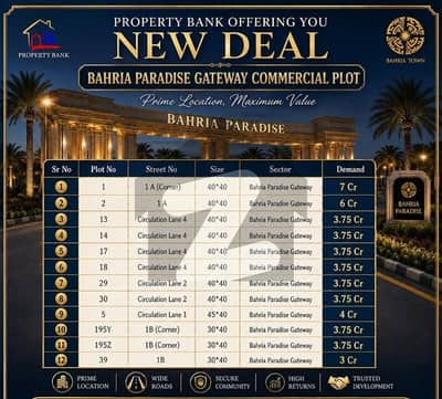 BAHRIA PARADISE GATEWAY BOULEVARD CORNER COMMERCIALS | G+7 APPROVED | NEXT TO PARADISE MALL