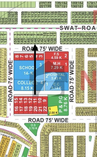 10 Marla N block 75ft road plot