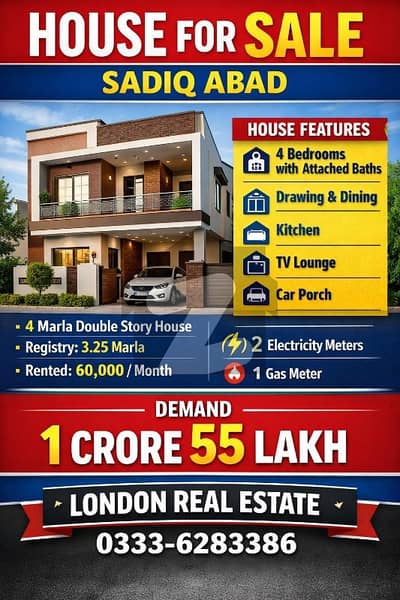 House for Sale Sadiq Abad  4 Marla Double Story House